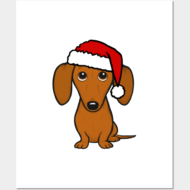 Dachshund Wearing A Santa Hat Cute Wiener Dog Christmas Wall Art by Coffee Squirrel